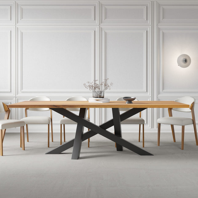 Solid Oak Dining Table with Crossover Steel Base – DURABLE HARDWOOD CLAR 081