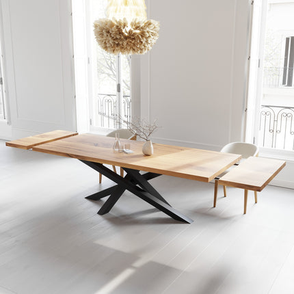 Solid Oak Extendable Dining Table with Crossover Steel Base CLAR 089