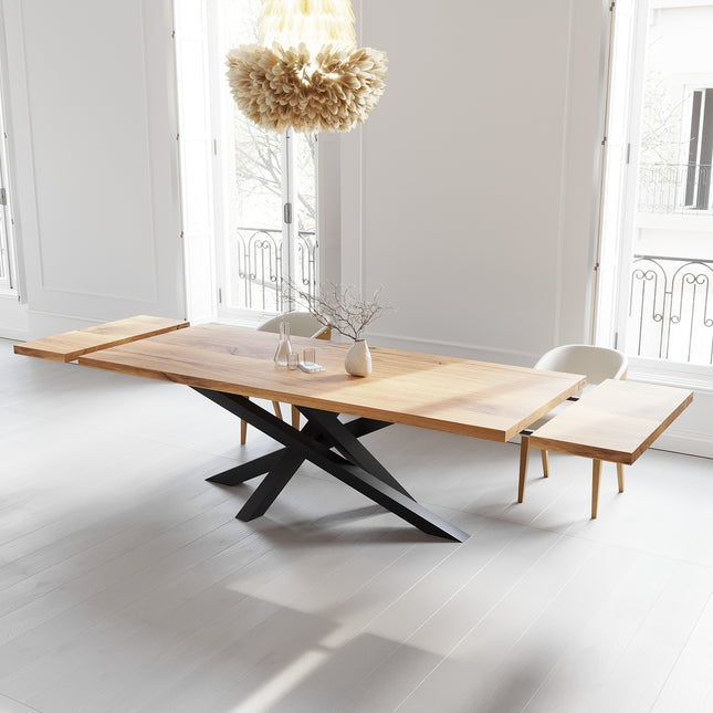 Solid Oak Extendable Dining Table with Crossover Steel Base CLAR 089