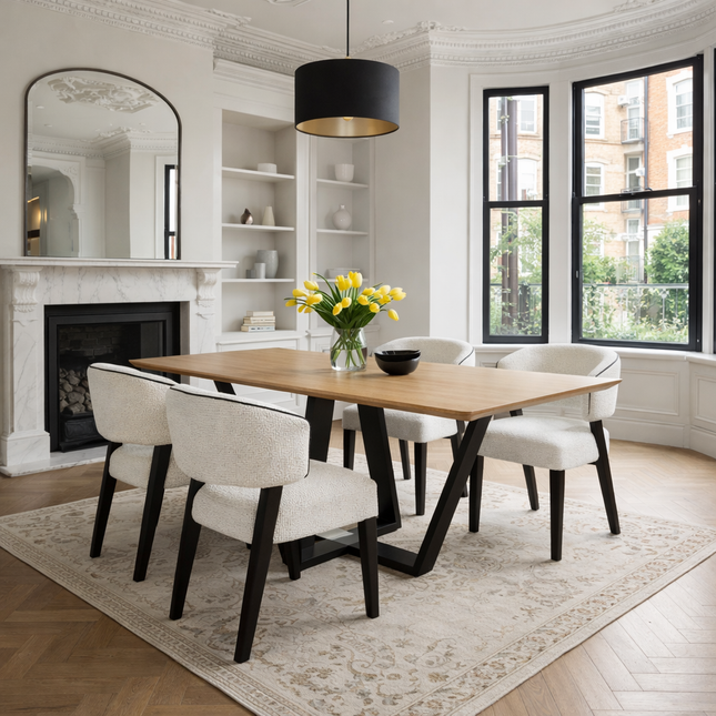 Langrick Solid Oak Dining Table Steel Base
