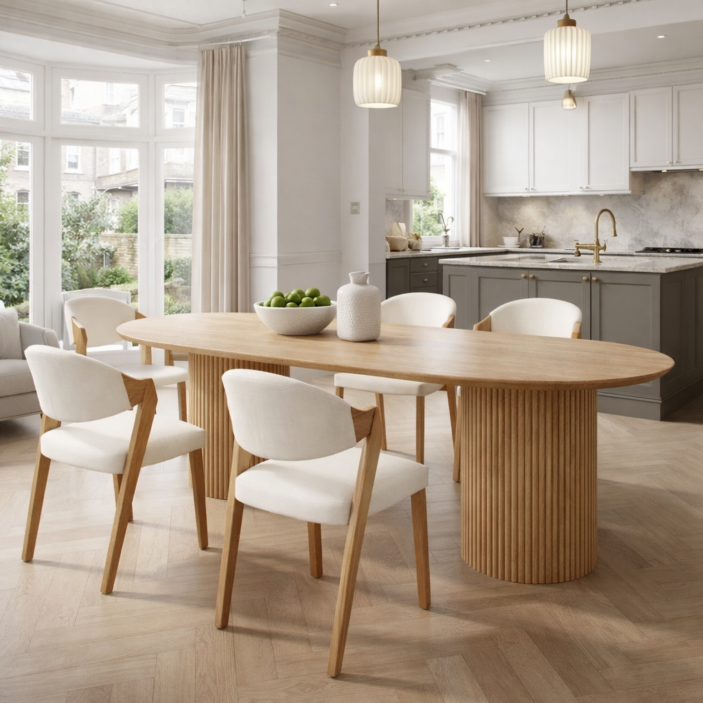 Table Multton Moulton Oak Dining Table Steel Base – Clar Furniture UK
