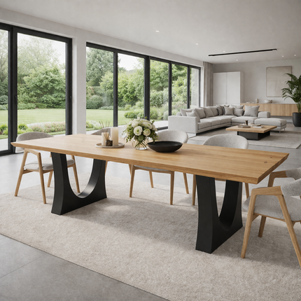 Barrow Solid Oak Dining Table with U Shape Metal Base
