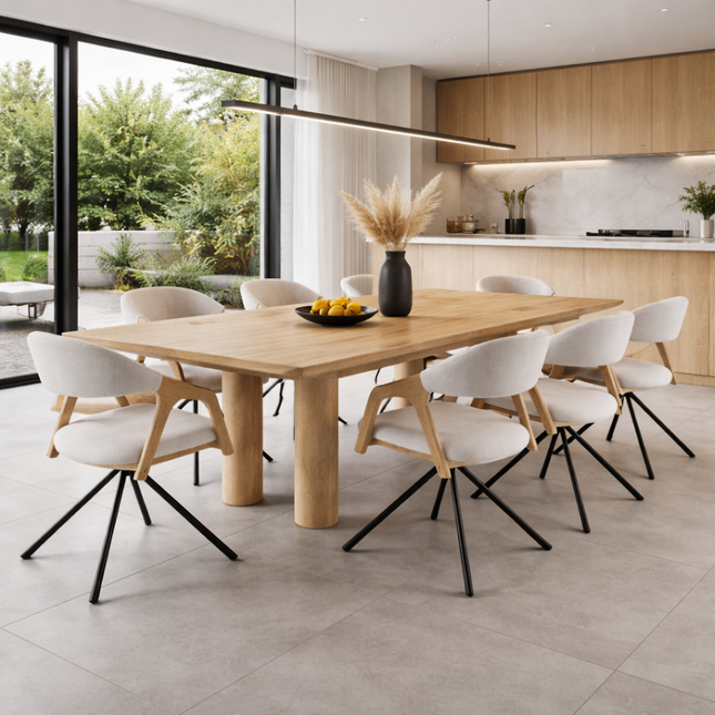 Hatton Solid Oak Dining Table with Wooden Pin Rounded