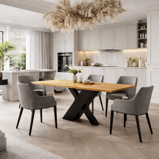 Elm Oak Modern Dining Table with Steel Base