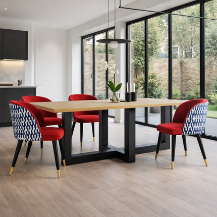 Brooke Oak Modern Dining Table with Steel Base