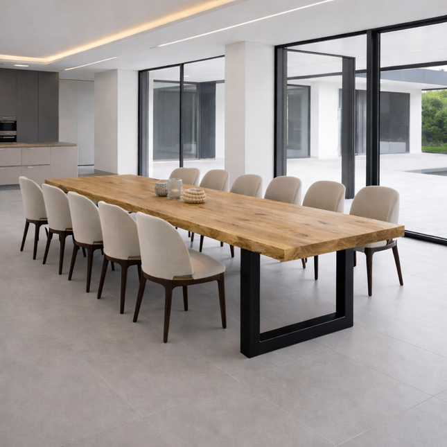 Moffat Live Edge Solid Oak Dining Table Chunky Steel Leg