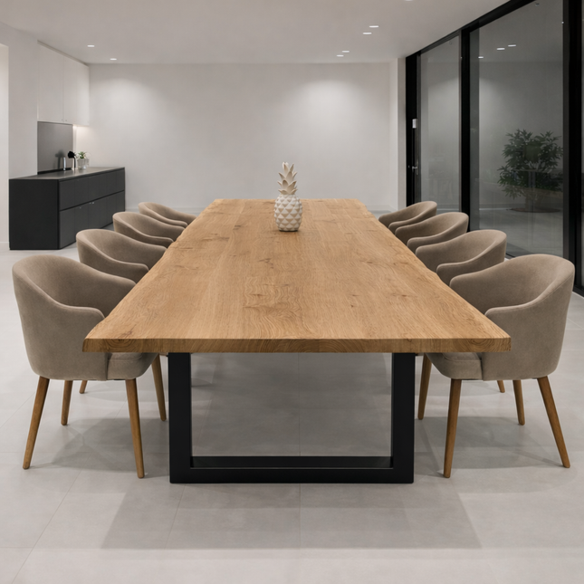 Moffat Live Edge Solid Oak Dining Table Steel Leg