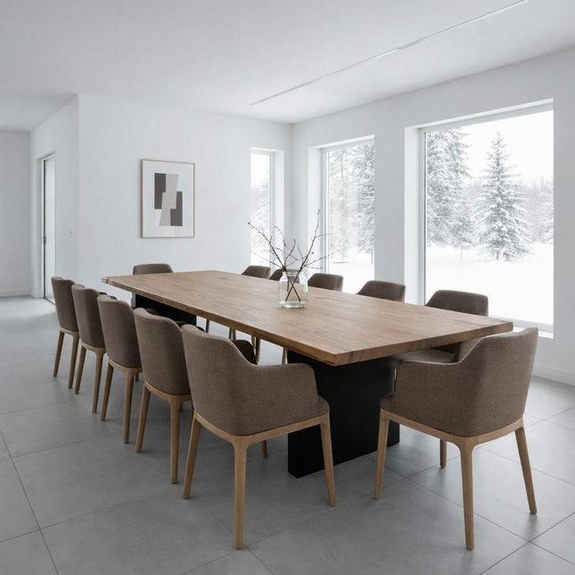 Authorpe Oak Modern Dining Table Chunky Stel Base