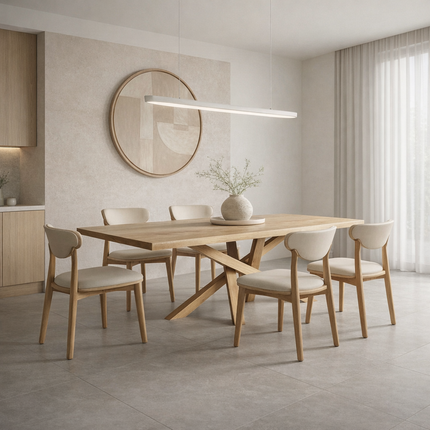 Ranby Oak Modern Dining Table Crossover Wooden Base