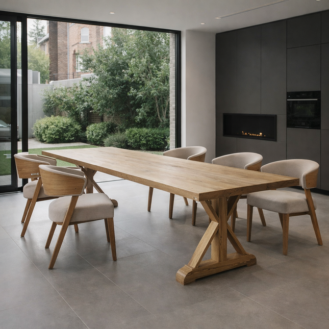 Solid Oak Dining Table with Wooden Farmhouse Legs – DURABLE HARDWOOD CLAR 028