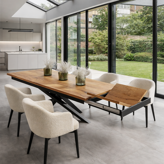 Solid Oak Extendable Dining Table with Crossover Steel Base CLAR 039