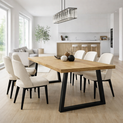 Solid Oak Dining Table TP Steel Legs CLAR 073