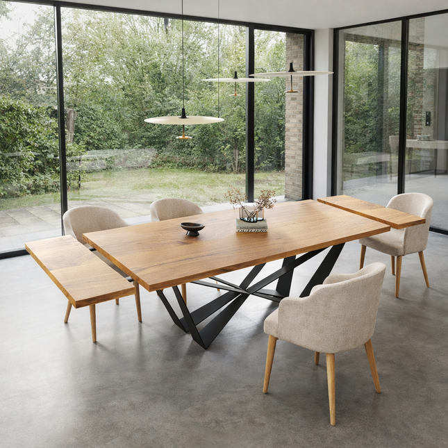 Solid Oak Extendable Dining Table with Scorpio Steel Base CLAR 093