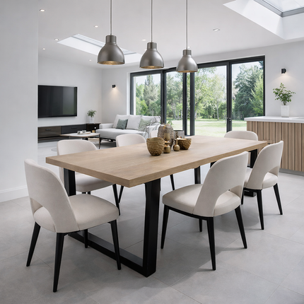 Solid Oak Dining Table Steel Legs CLAR 033
