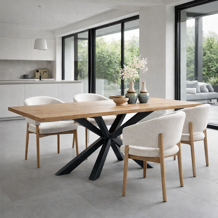 Ailby Oak Modern Dining Table Straight Edge with Spider Stel Base 280 x 90cm (10 seater)
