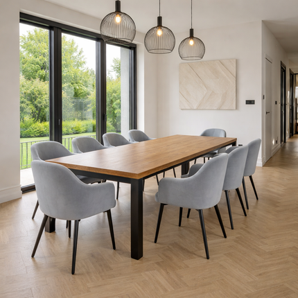 Solid Oak Dining Table End Pin Steel Legs CLAR 035