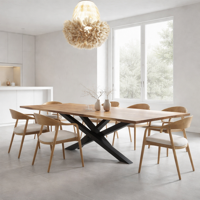 Oak Modern Dining Table Crossocer Stel Base