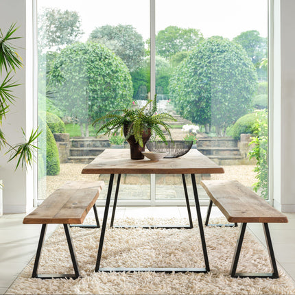 Live Edge Rustic Dining Table with Trapezium Frame Steel Legs Cotswold