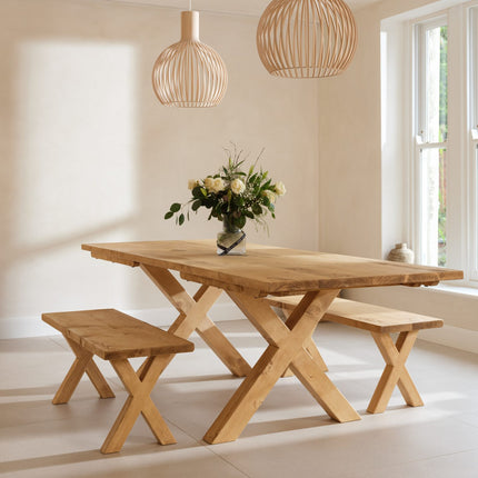 Winthorpe Rustic Extendable Dining Table Handmade Solid Wooden Chunky X Frame Legs