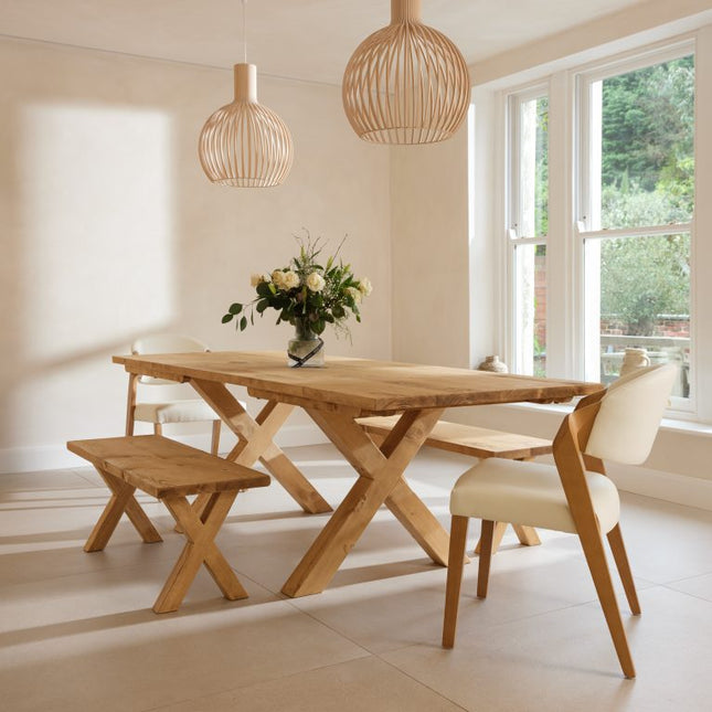 Winthorpe Rustic Extendable Dining Table Handmade Solid Wooden Chunky X Frame Legs