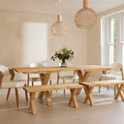 Winthorpe Rustic Extendable Dining Table Handmade Solid Wooden Chunky X Frame Legs