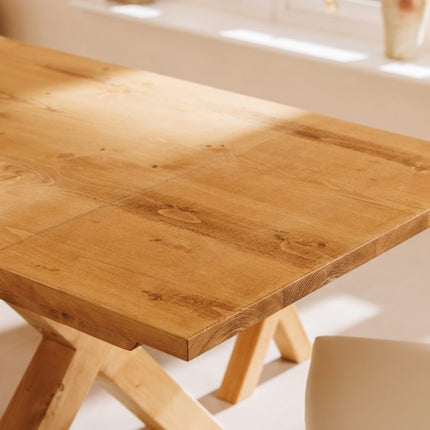 Winthorpe Rustic Extendable Dining Table Handmade Solid Wooden Chunky X Frame Legs