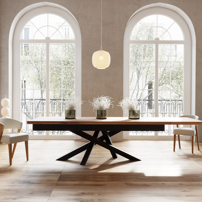 Solid Oak Extendable Dining Table with Crossover Steel Base CLAR 039