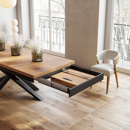Solid Oak Extendable Dining Table with Crossover Steel Base CLAR 039