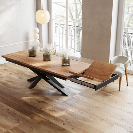 Solid Oak Extendable Dining Table with Crossover Steel Base CLAR 039