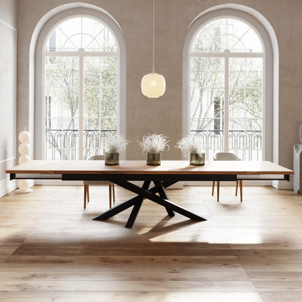 Solid Oak Extendable Dining Table with Crossover Steel Base CLAR 039