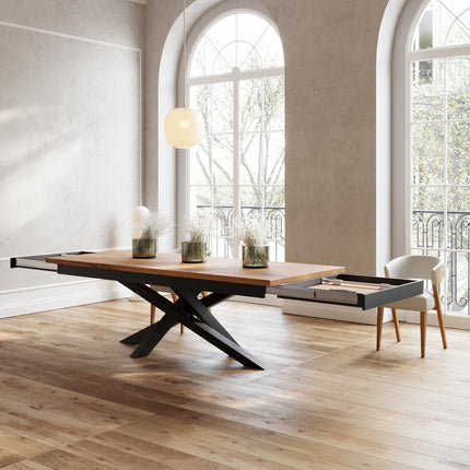 Solid Oak Extendable Dining Table with Crossover Steel Base CLAR 039