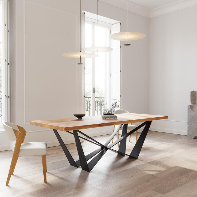 HARDWOOD Solid Oak Dining Table Steel Base- Industrial Rustic Handmade Kitchen Table CLAR 079