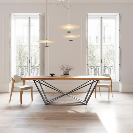 HARDWOOD Solid Oak Dining Table Steel Base- Industrial Rustic Handmade Kitchen Table CLAR 079