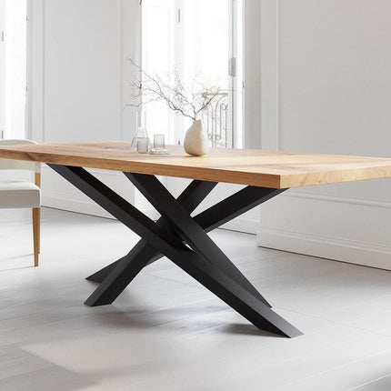 Solid Oak Dining Table with Crossover Steel Base – DURABLE HARDWOOD CLAR 081