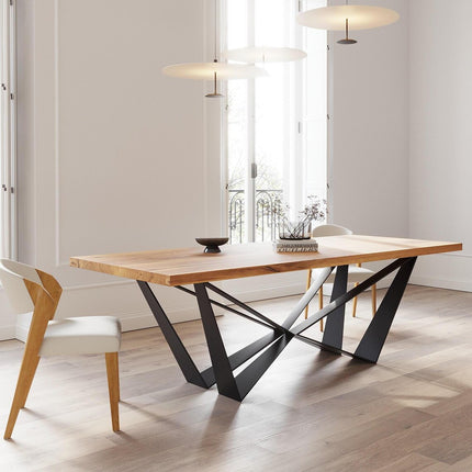 HARDWOOD Solid Oak Dining Table Steel Base- Industrial Rustic Handmade Kitchen Table CLAR 079