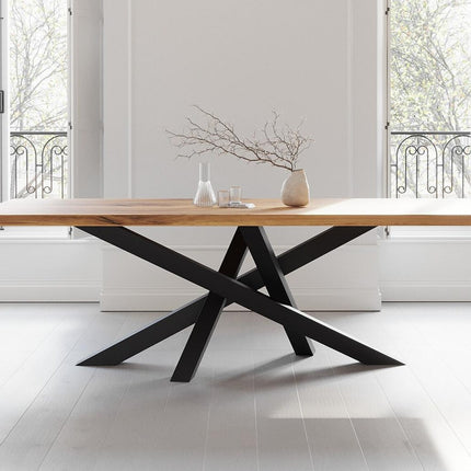 Solid Oak Dining Table with Crossover Steel Base – DURABLE HARDWOOD CLAR 081