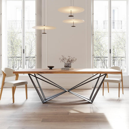 HARDWOOD Solid Oak Dining Table Steel Base- Industrial Rustic Handmade Kitchen Table CLAR 079