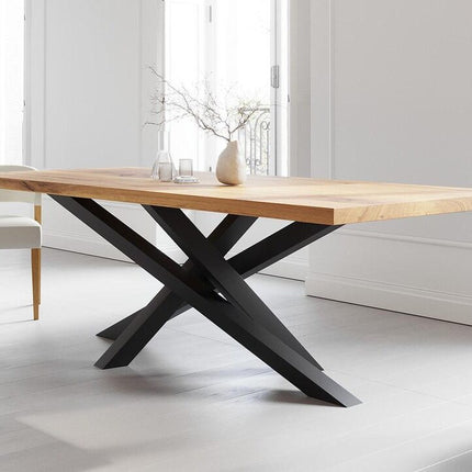 Solid Oak Dining Table with Crossover Steel Base – DURABLE HARDWOOD CLAR 081