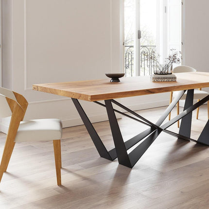 HARDWOOD Solid Oak Dining Table Steel Base- Industrial Rustic Handmade Kitchen Table CLAR 079