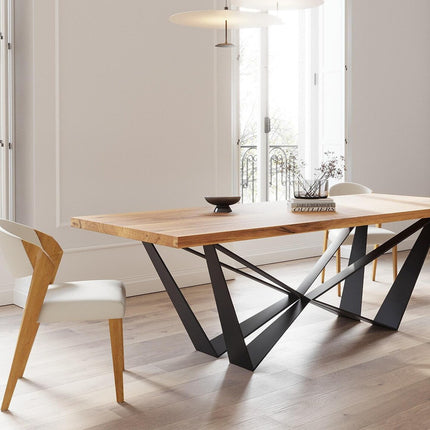 HARDWOOD Solid Oak Dining Table Steel Base- Industrial Rustic Handmade Kitchen Table CLAR 079