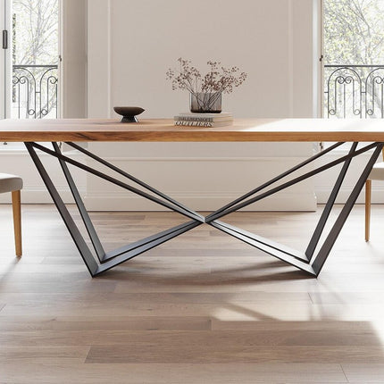 HARDWOOD Solid Oak Dining Table Steel Base- Industrial Rustic Handmade Kitchen Table CLAR 079