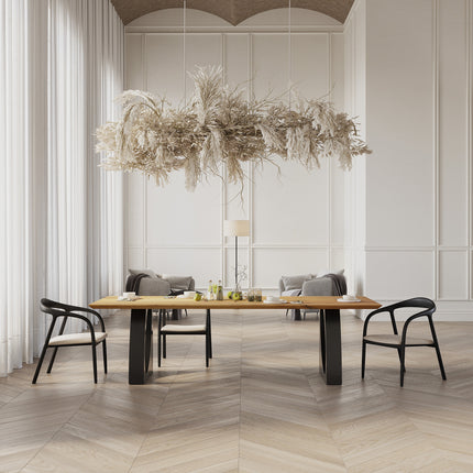 Solid Oak Dining Table with Round Metal Base – DURABLE HARDWOOD CLAR 0122