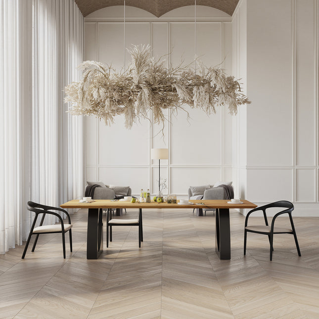 Solid Oak Dining Table with Round Metal Base – DURABLE HARDWOOD CLAR 0122