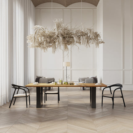 Solid Oak Dining Table with U Shape Metal Base – DURABLE HARDWOOD CLAR 0118