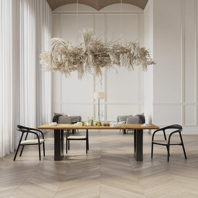 Solid Oak Dining Table with U Shape Metal Base – DURABLE HARDWOOD CLAR 0118