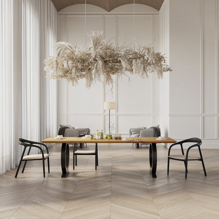 Solid Oak Dining Table with round metal base – DURABLE HARDWOOD CLAR 0124