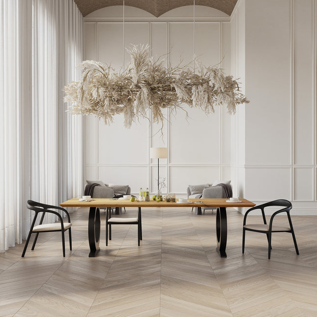 Solid Oak Dining Table with round metal base – DURABLE HARDWOOD CLAR 0124