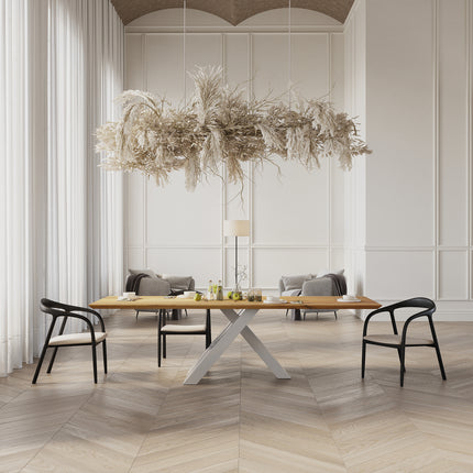 Oak Modern Dining Table with metal base 050