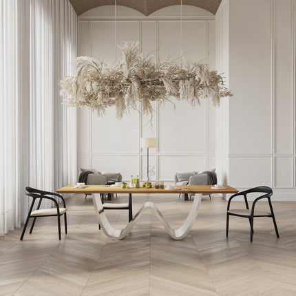 Oak Modern Dining Table 069 with a Stainless Steel Base