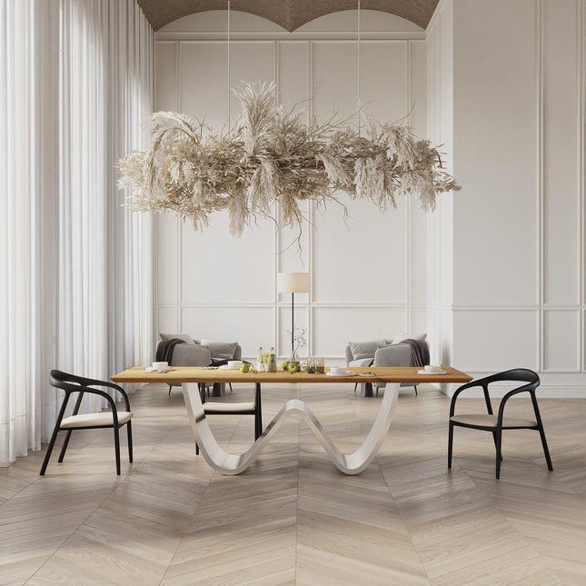 Oak Modern Dining Table 069 with a Stainless Steel Base